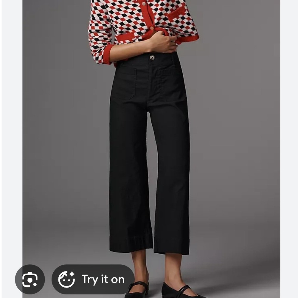 Maeve Anthropologie The Colette Wide Leg Pants Black Linen Blend 24P Petite NEW